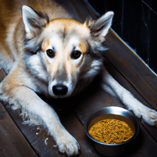 Dog with food near wet