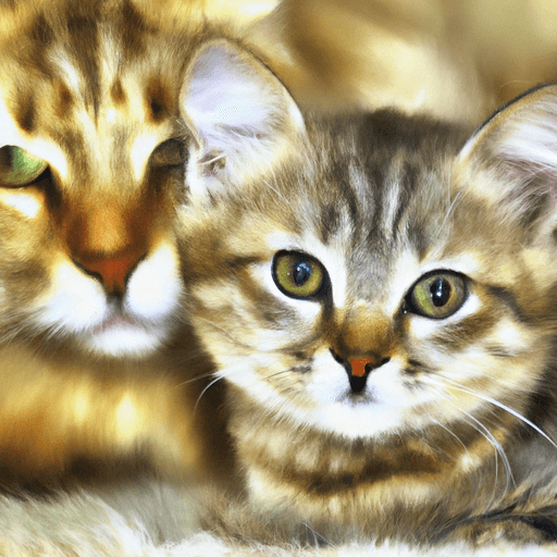 Kitten and adult cat in painting style