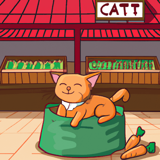 cat in food market in vector style