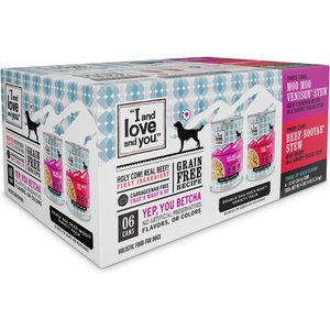 I and Love and You Beef Booyah and Moo Moo Venison Stew Grain-Free Combo Pack Canned Dog Food
