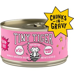 Tiny Tiger Chunks in Gravy Salmon & Whitefish Recipe Grain-Free Canned Cat Food