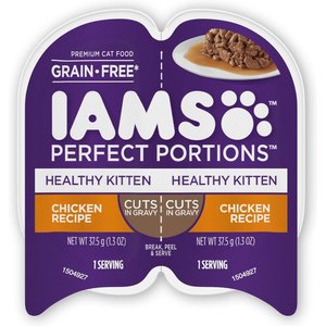 Iams Perfect Portions Healthy Kitten Chicken Recipe Grain-Free Cuts in Gravy Wet Cat Food Trays