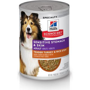 Hill's Science Diet Adult Sensitive Stomach & Sensitive Skin Canned Dog Food, Tender Turkey & Rice Stew