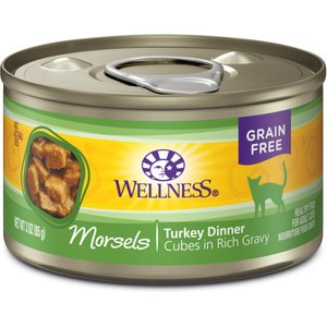 Wellness Morsels Turkey Dinner Cubes in Rich Gravy Grain-Free Canned Cat Food