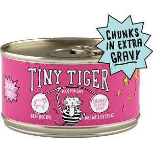 Tiny Tiger Chunks in EXTRA Gravy Beef Recipe Grain-Free Canned Cat Food